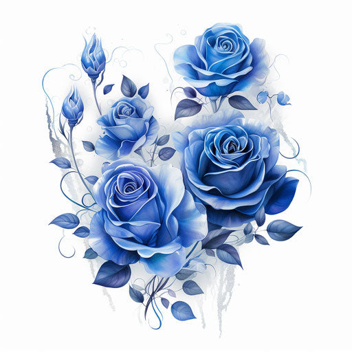 Tattoo of blue roses, multiple patterns, high quality