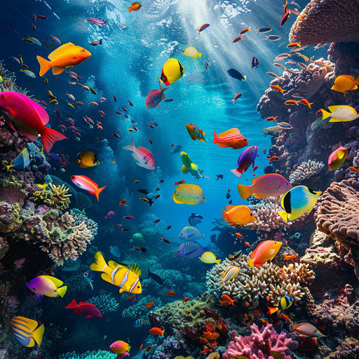 Tropical fish swimming in a coral reef