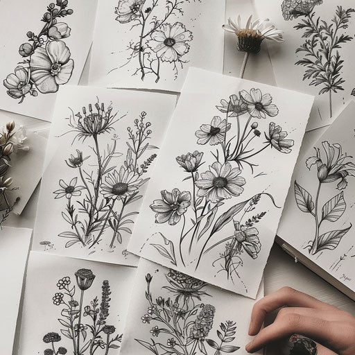 Wildflower lace tattoos on white canvas