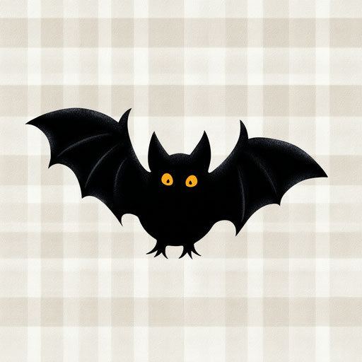 Black bat flying in a festive checkered background