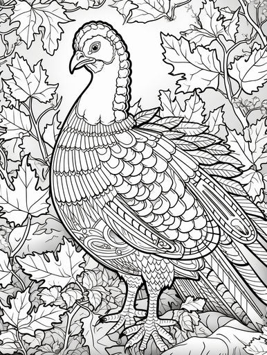 Thanksgiving turkey coloring page, meticulous mosaic style