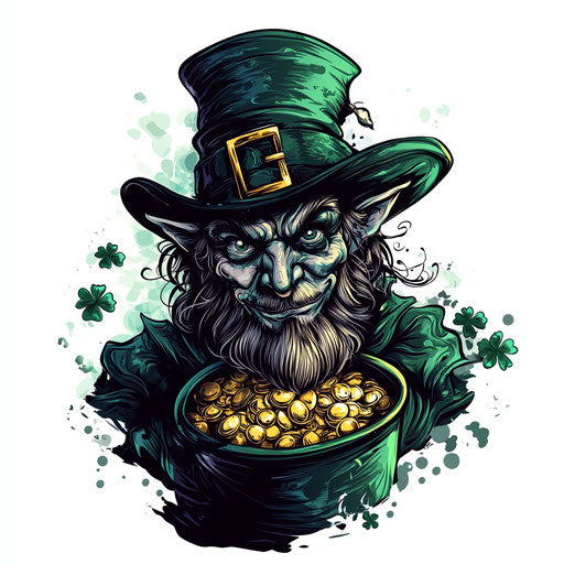 Leprechaun with pot of gold on white background, clipart style