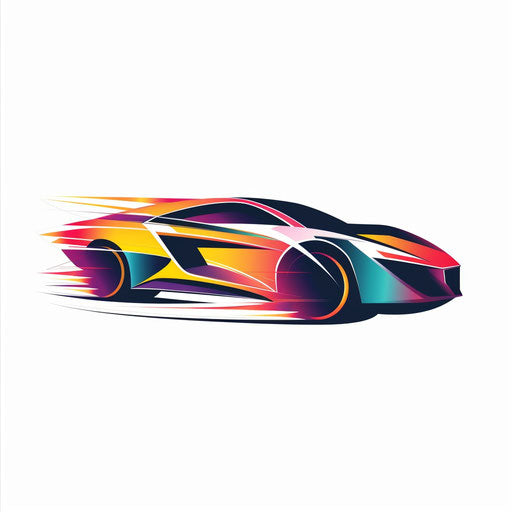 Innovative car logo with abstract shapes and bright colors, on white background