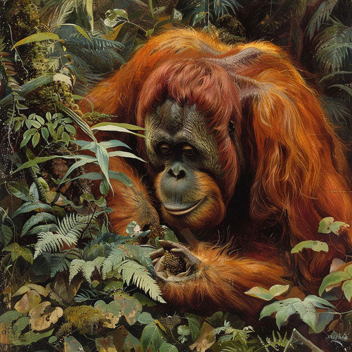 Tapanuli orangutan examining curious object in the forest