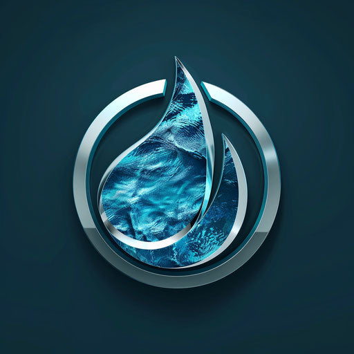 Water logo in cyan and silver with a fresh background