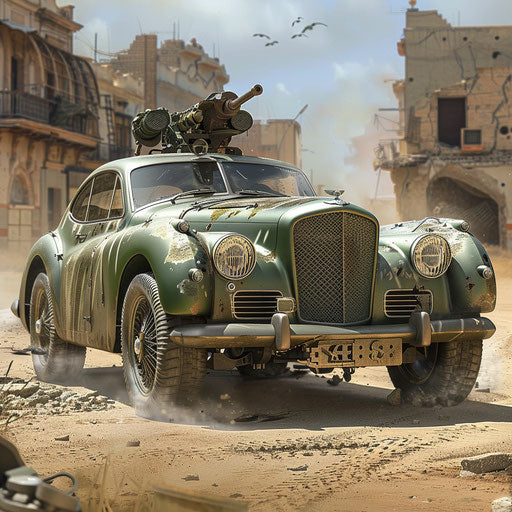 Military Bentley R Type Continental in combat zone