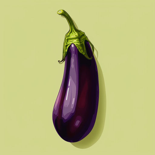 Eggplant clipart in a photorealistic style on a flat chartreuse background