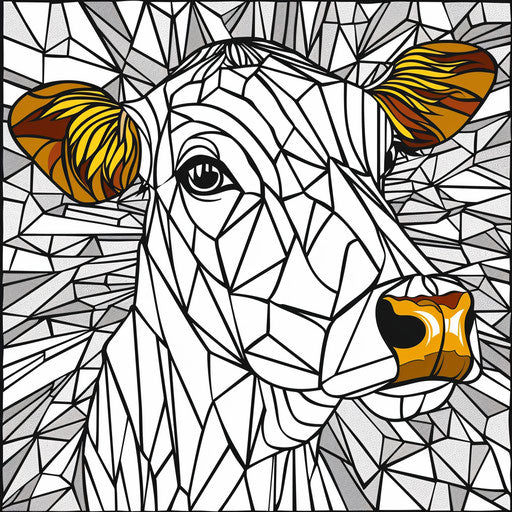 A cow in a stained-glass window style. Coloring book page