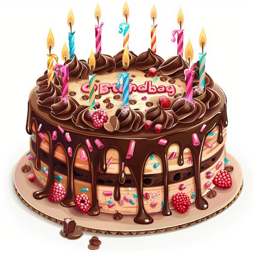 Birthday cake clipart in photo realistic style with flat background