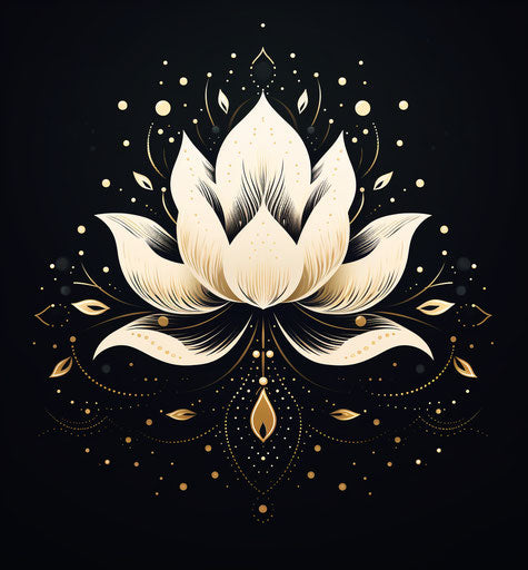Elegant lotus flower in black and white, folk-inspired style