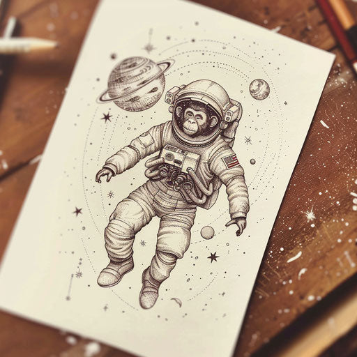 Space Monkey: Cosmic-themed astronaut floating artwork