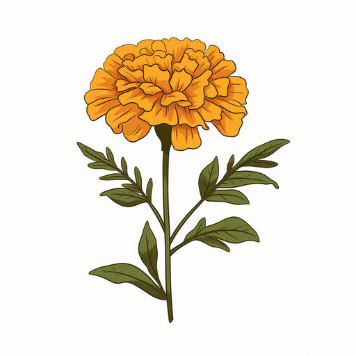 Minimalist style marigold clipart, on white background