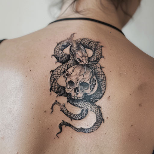 Cursed serpent and skull intertwined curse mark tattoo