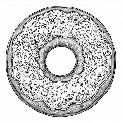 Detailed illustration of a donut with intricate line work and patterns