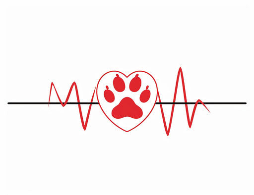 Heartbeat with paw print, white background