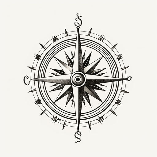 Compass in art deco minimalistic black and white