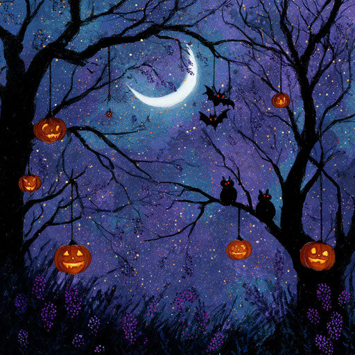 A Magical Halloween Night with a Bright Crescent Moon