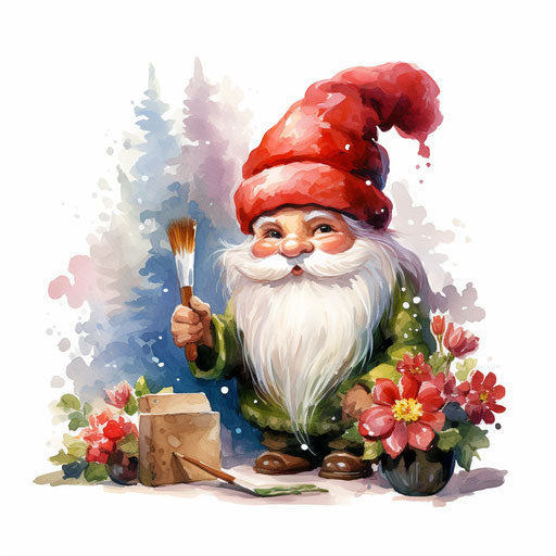 Christmas gnome clipart in the style of Oil painting, on a white background