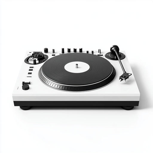 3D DJ Turntable on white background, realistic style
