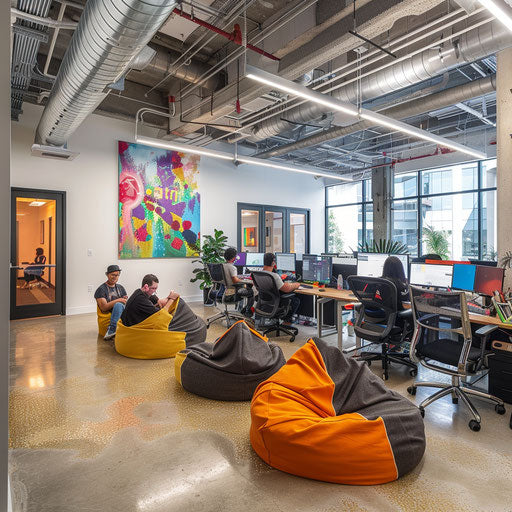 Dynamic tech company office with developers and modern decor