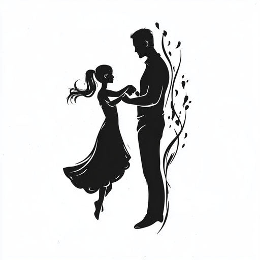 Flat tattoo sketch of father and daughter dancing in clipart style