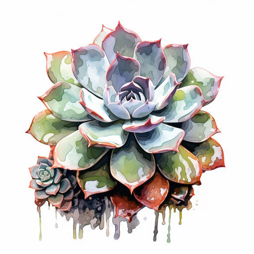 Impressionistic succulent clip art on white background