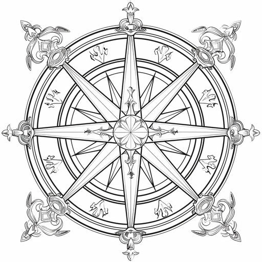 Detailed compass rose with ornate designs
