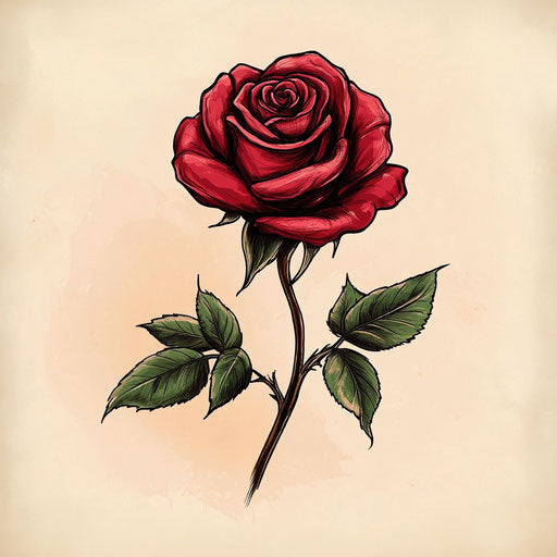 Flat clipart style face tattoo, single rose-shadow drop