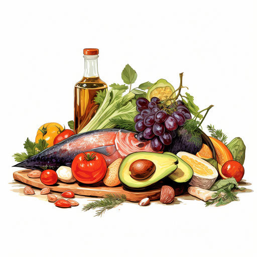 Healthy food illustration in the style of oil painting
