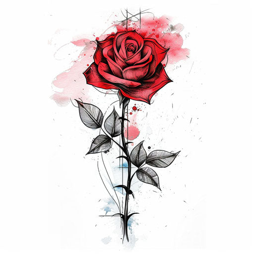 Elegant clipart style flat sketch for a red rose tattoo