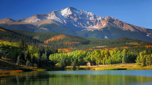 Majestic peak under clear blue sky, glistening snowy top