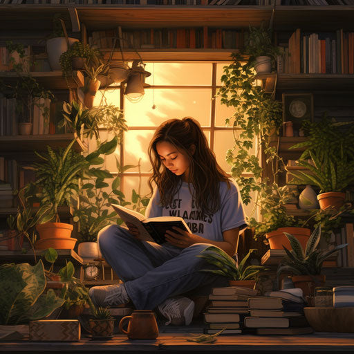 Gen Z person in a cozy and eclectic bedroom