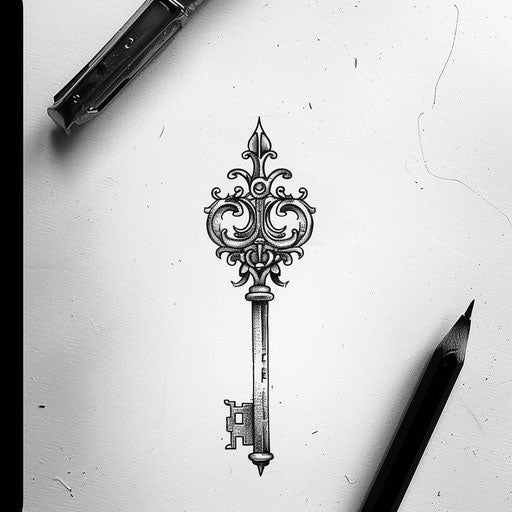 Sleek and modern tattoo sketch of a simple house key