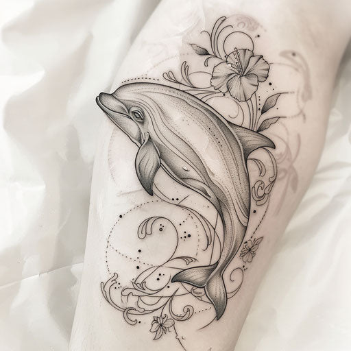 Art nouveau style dolphin tattoo