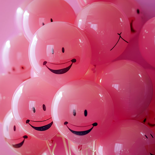 Pink smiley face balloons on pink background