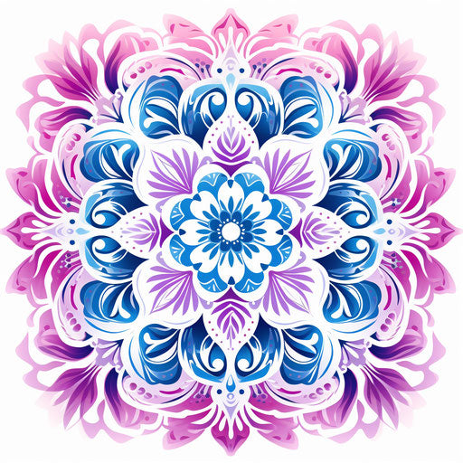 Indian mandala in magenta and blue on white background