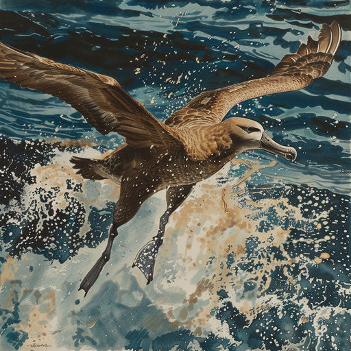 Diving albatross in the ocean