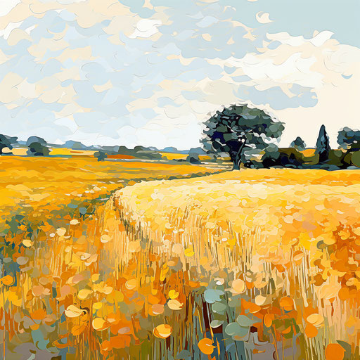 Field image in the style of Impressionistic Art, on white background