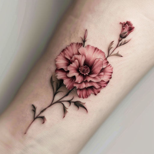 3D style carnation tattoo, illusion of depth and texture