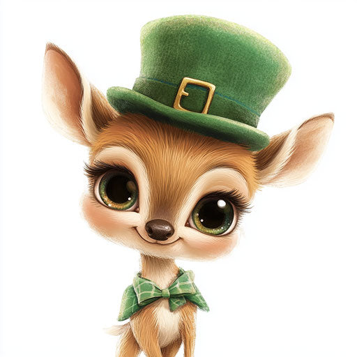 St. Patrick's Day baby deer with big eyes and hat