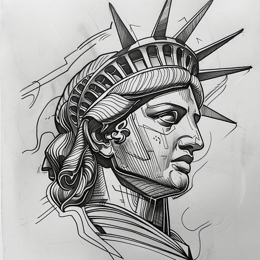 Art Nouveau inspired tattoo sketch of the Statue of Liberty