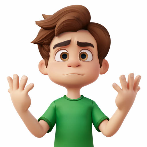 Unimpressed person, hands spread out, trying not to laugh