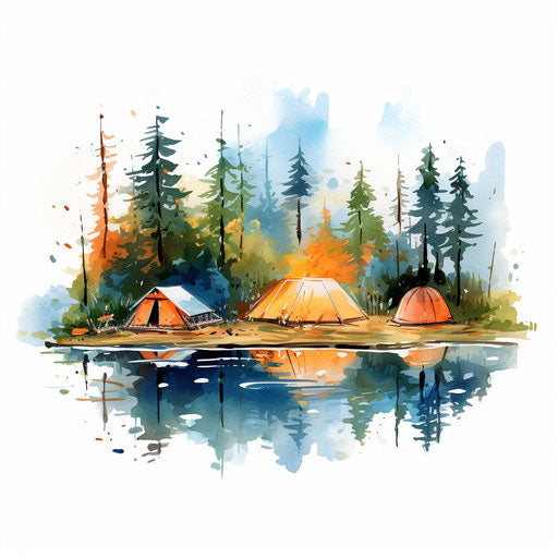 Summer camp clipart in the style of Impressionistic Art, on a white background
