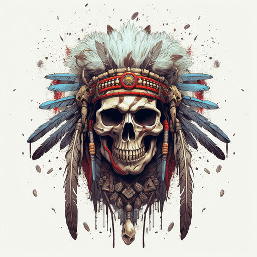 Skull with Indian, tribal slayer and Native American skull