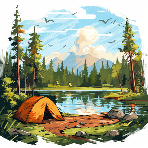 Summer camp clipart in the style of Oil painting