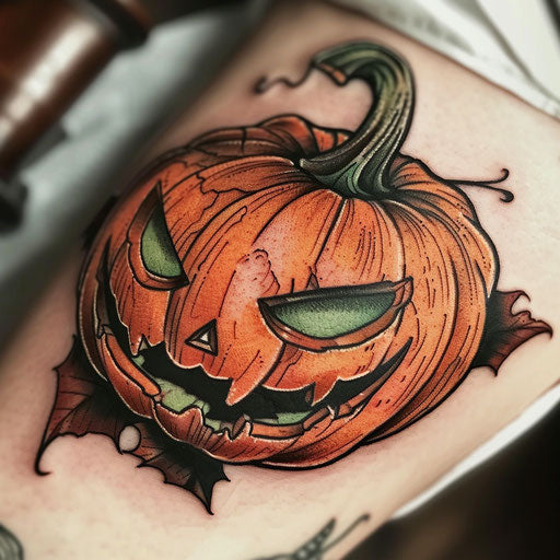 Vintage style Halloween pumpkin tattoo with sinister smile