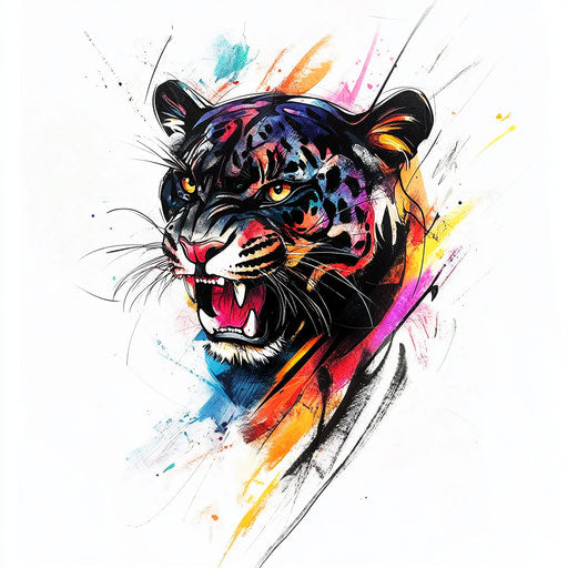 Beautiful flat tattoo sketch of roaring panther