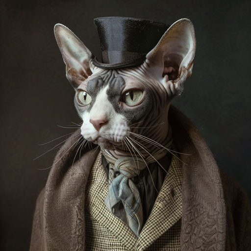 Cornish rex cat dressed like a man