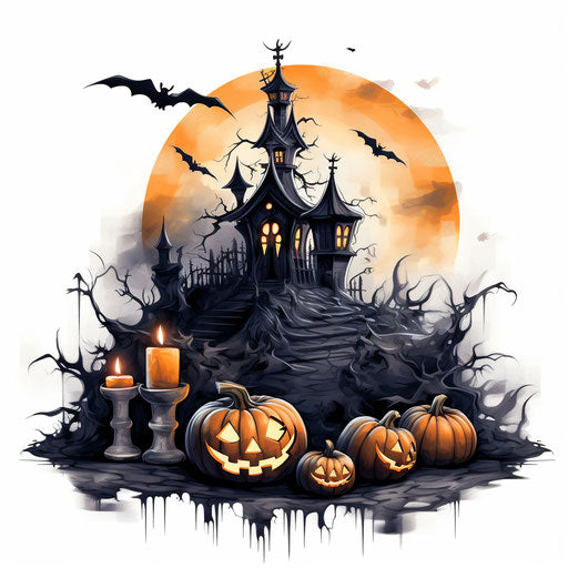 Halloween clip art in the style of Chiaroscuro Art, on a white background