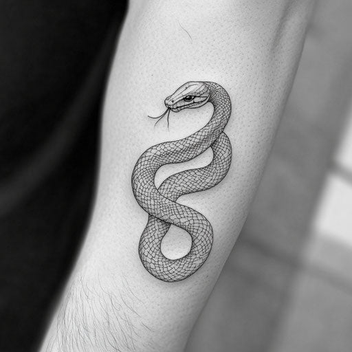 Minimalist black and white tattoo sketch for men's inner bicep